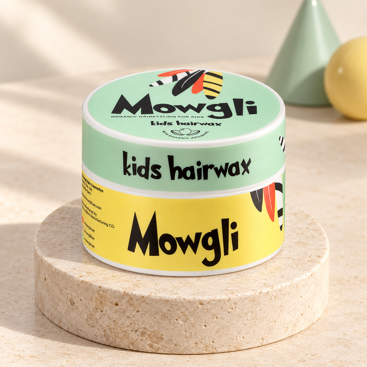 Mowgli Haarwax voor Kinderen – product op podium