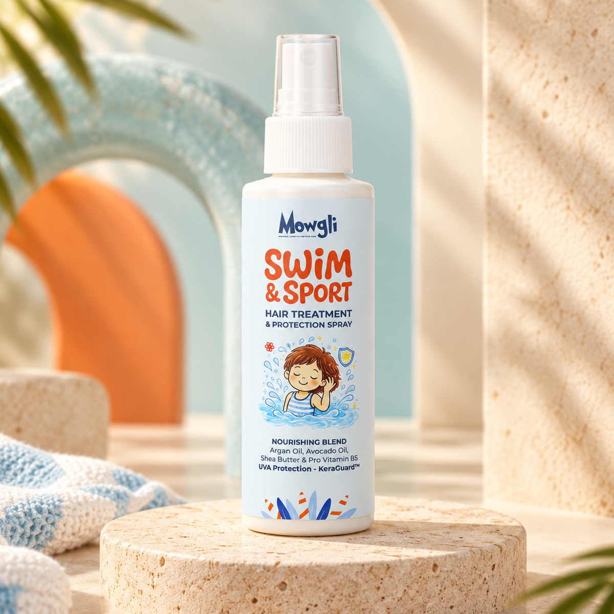 Mowgli Swim & Sport Protection Spray – Leave-in – 100 ml – product op podium